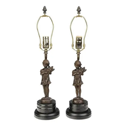 Suzanne Bizard, Pair of girls with bouquets, both signed, bronze