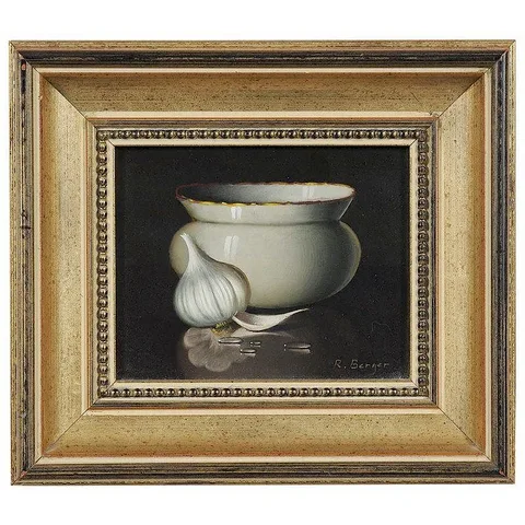 Ronald Berger, Vase and Garlic, oil on panel