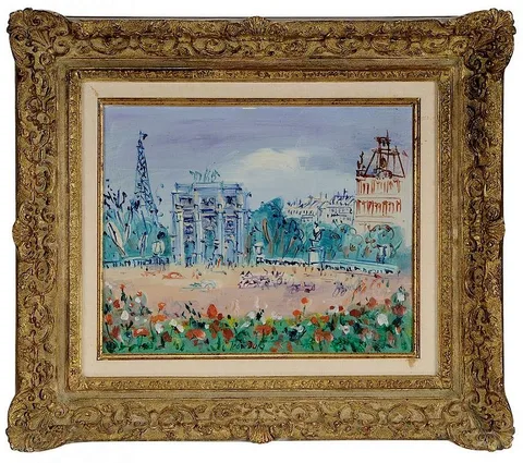 Jean Dufy, [Le Jardin des Tuileries et l'Arc de Triomphe du Carrousel], oil on canvas