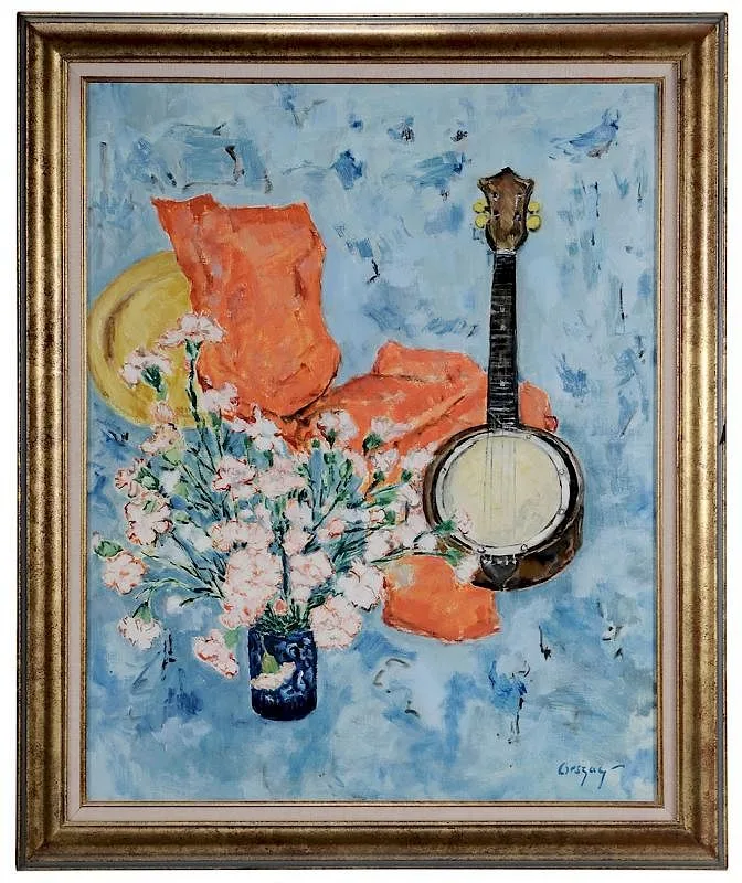 Orszag, Still Life with Banjo and Dianthus, oil on canvas
