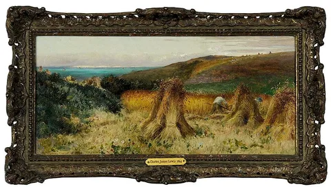 Charles James Lewis, Harvesters with View Across the Strait of Dover, 1864, oil on panel