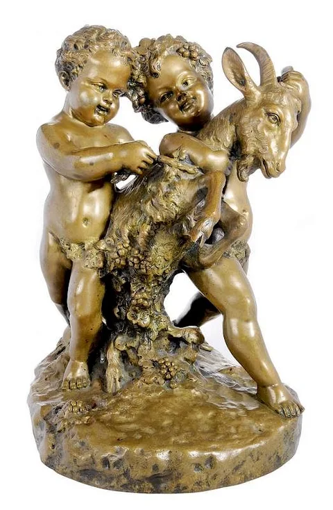 Joseph d'Asté, Figural Group, Putti Wrestling a Goat, bronze