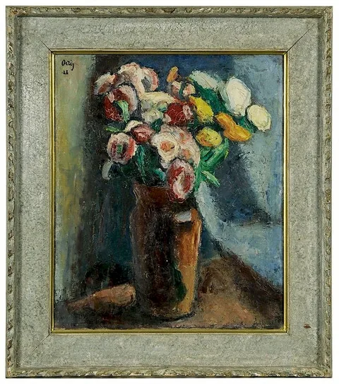 Flowers in a vase by Manuel Ortíz de Zárate, oil on canvas, sold May 2017