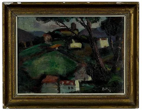 Town on a Hill by Manuel Ortíz de Zárate, oil on panel, sold May 2017