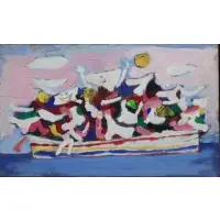 Robert Goodnough, Figures in a Boat, 1963, Watercolor and Liquitex on board