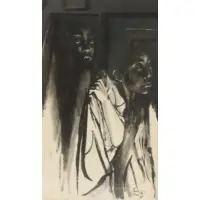 Moshe Gat, Two figures, Ink and wash