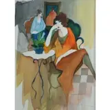 Itzchak Tarkay, Two Women, Watercolor