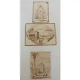 Francesco Lazzaro Guardi, Grouping of Three Sketches, Pen and ink