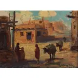 Ralph Davison Miller, Pueblo Scene, Oil on board