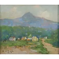 Edward A. Page, View of a Distant Mountain, Oil on board