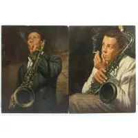 N. Bingham, Dexter Gordon and Sonny Rollins, Pair of oils on panel