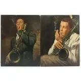 N. Bingham, Dexter Gordon and Sonny Rollins, Pair of oils on panel