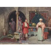 Ciro Mazini, Orientalist Scene, Watercolor
