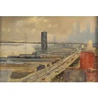 Wayne Davis, NYC Cityscape, Gouache on board
