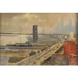 Wayne Davis, NYC Cityscape, Gouache on board