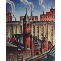 Charles W Adams, Cityscape, Oil on canvas