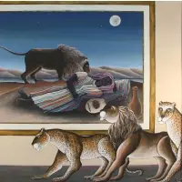 Gustavo Novoa, Visiting with Rousseau, 1991, Oil on board