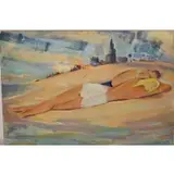 Flirtation by Aaron Berkman, Signed oil on board .From The Bathing Series, sold Feb 2022