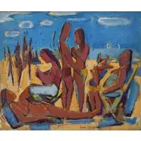 Beach by Aaron Berkman, Oil On Canvas Signed and tilled, sold Feb 2022