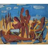 Aaron Berkman, Beach, Oil On Canvas Signed and tilled
