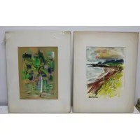 Abstract Scene and Landscape by Aaron Berkman, One Oil on Paper, sold Feb 2022
