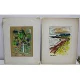 Aaron Berkman, Abstract Scene and Landscape, One Oil on Paper