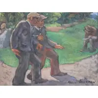Pals by Aaron Berkman, Oil on Board, sold Feb 2022