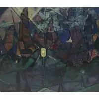 A. Berkman, Nocturne, Central Park, Oil on Board