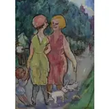 Aaron Berkman, Untitled, Women Walking Dogs Oil on Canvas