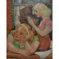 At the Window by Aaron Berkman, Oil on Board, sold Feb 2022
