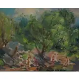 Aaron Berkman, Central Park, Oil on Board