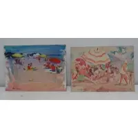 Aaron Berkman, Sunday at the Beach, Two Paintings "Sunday at the Beach" Acrylic on Paper