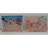 Aaron Berkman, Sunday at the Beach, Two Paintings "Sunday at the Beach" Acrylic on Paper