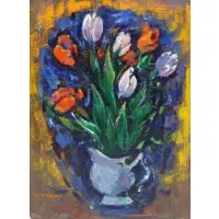 Tulips by Aaron Berkman, Oil On Canvas .Signed and from a Larchmont NY storage, sold Feb 2022
