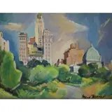 Aaron Berkman, 5th Ave from the Park, Oil on Board