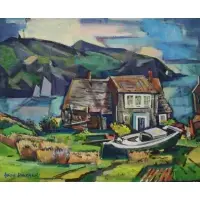 Aaron Berkman, Untitled, House and Boat Oil on canvas