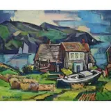 Aaron Berkman, Untitled, House and Boat Oil on canvas