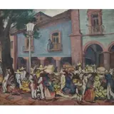 Aaron Berkman, Untitled, Village Scene Oil on Canvas