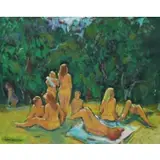 Aaron Berkman, Sunbathers, Oil on Canvas