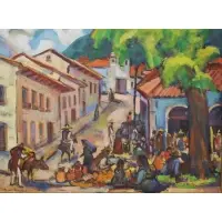 Aaron Berkman, Market, Patquaro Market., Oil on Canvas