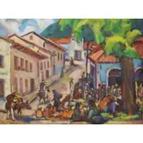 Aaron Berkman, Market, Patquaro Market., Oil on Canvas