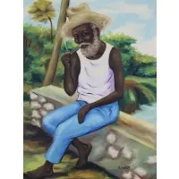 Edouard Wah, Untitled, Pipe Smoker Oil On Canvas sgd lr rt