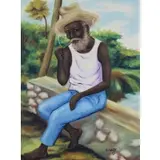 Edouard Wah, Untitled, Pipe Smoker Oil On Canvas sgd lr rt