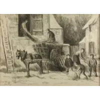 Maximilien Luce, Village Scene, Mixed media on paper
