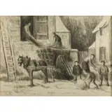 Maximilien Luce, Village Scene, Mixed media on paper