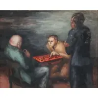 Mervin Jules, Chess Players, Oil on board
