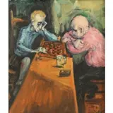 Mervin Jules, Chess Players, Oil on masonite