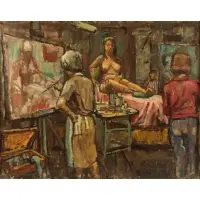 F Verni, Art Class, Oil on masonite