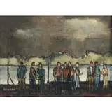 Sol Wilson, Crowd on Pier, Oil on canvas