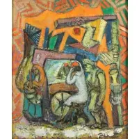 Jules Halfant, Modernist Scene, Oil on canvas